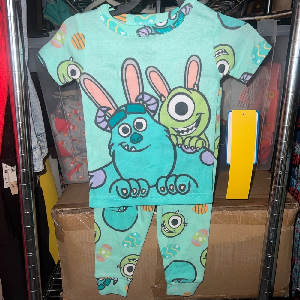 Kids' Mint Green Monster Pajama Set - Bunny-Ear Monster Print Easter pajamas